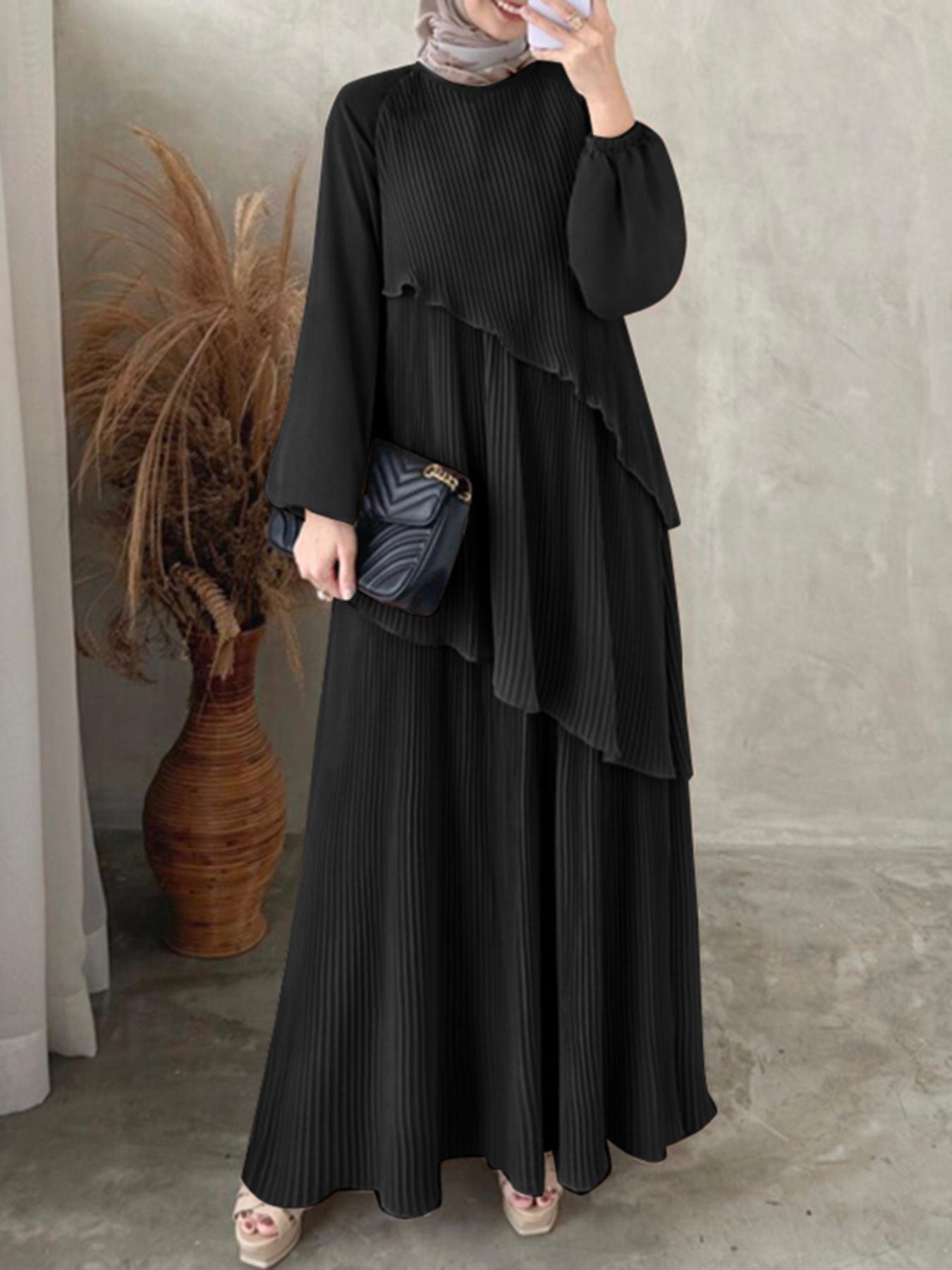 Elegant Women Loose Fit Maxi Dress Modest Casual Fashion Outfit
