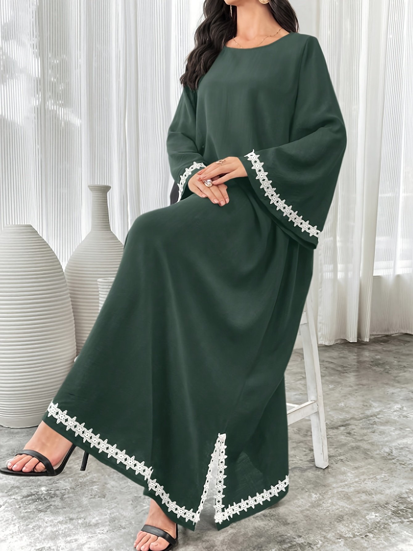 Scacto Middle Eastern Lace Muslim Robe Dress Spring Summer Modest Fashion Wear