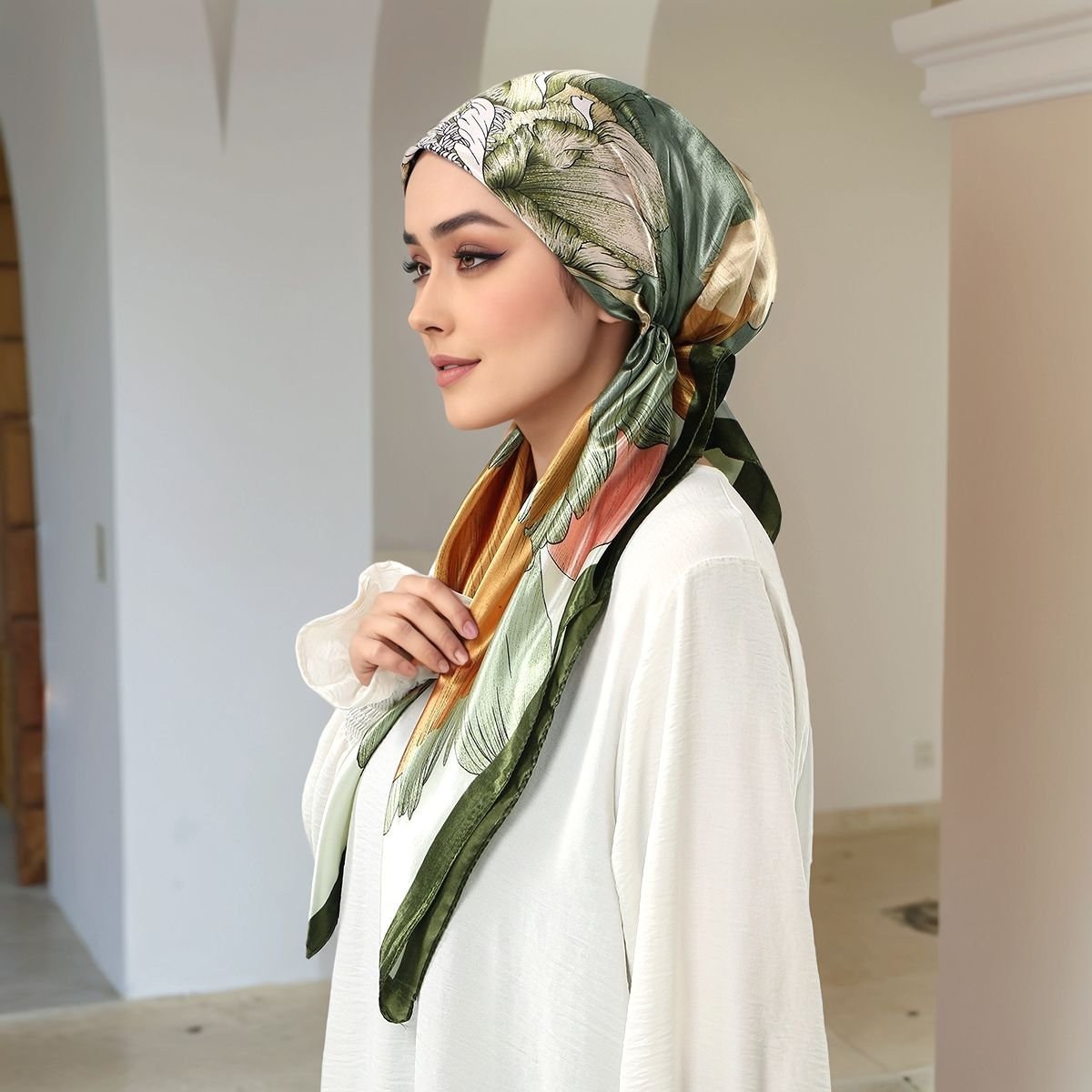 Elegant Printed Muslimah Headscarf Hat Breathable Lightweight Hijab Cap for Women