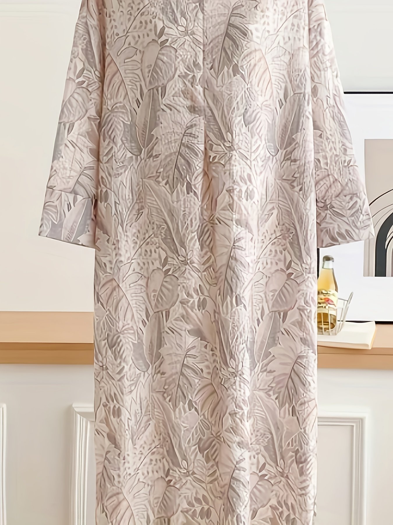Autumn Winter Women Floral Print Round Neck One-Piece Dress Elegant Fashion Wear