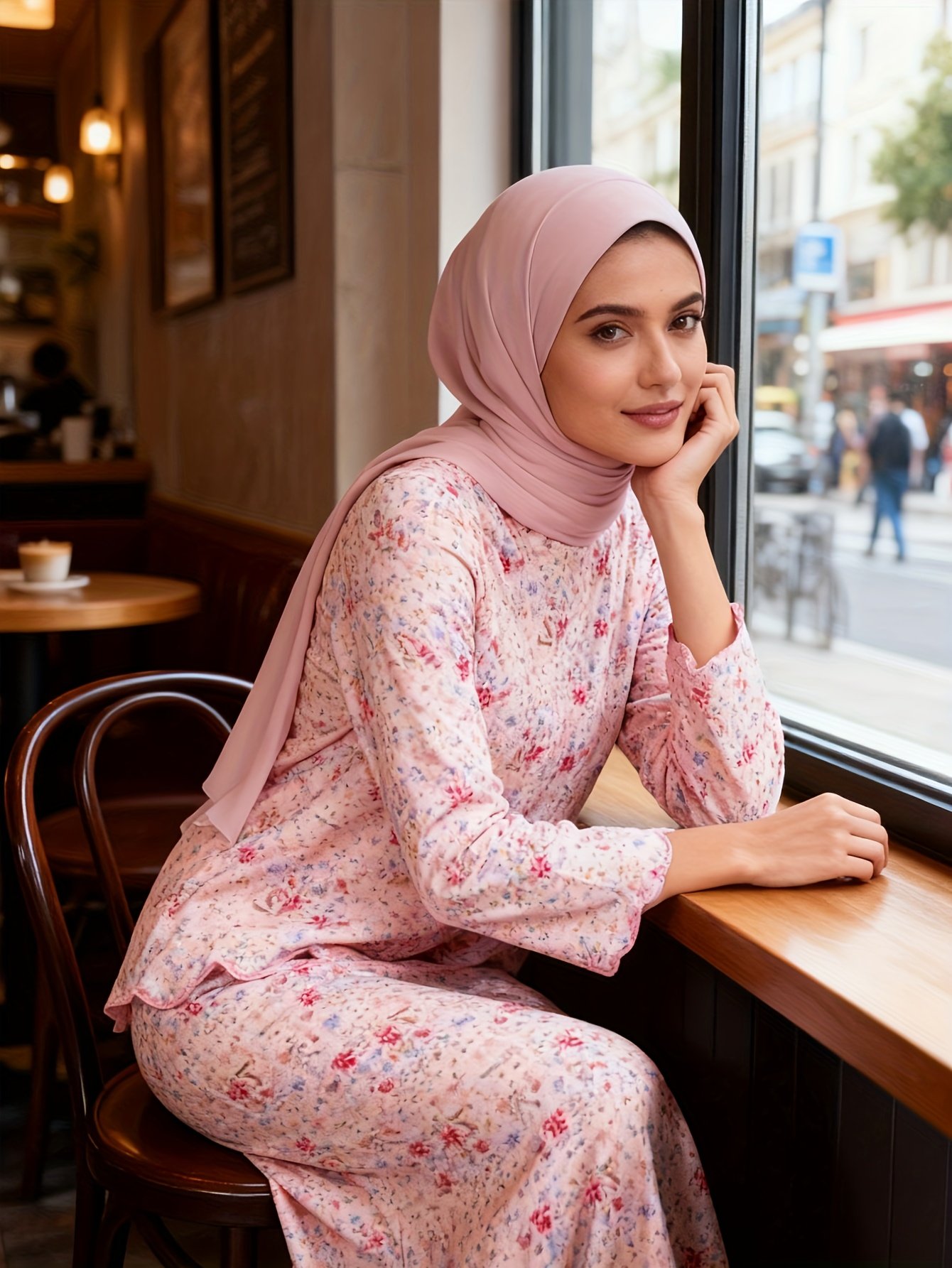 Comfortable Breathable Floral Two-Piece Set for Women Muslimah Fashion