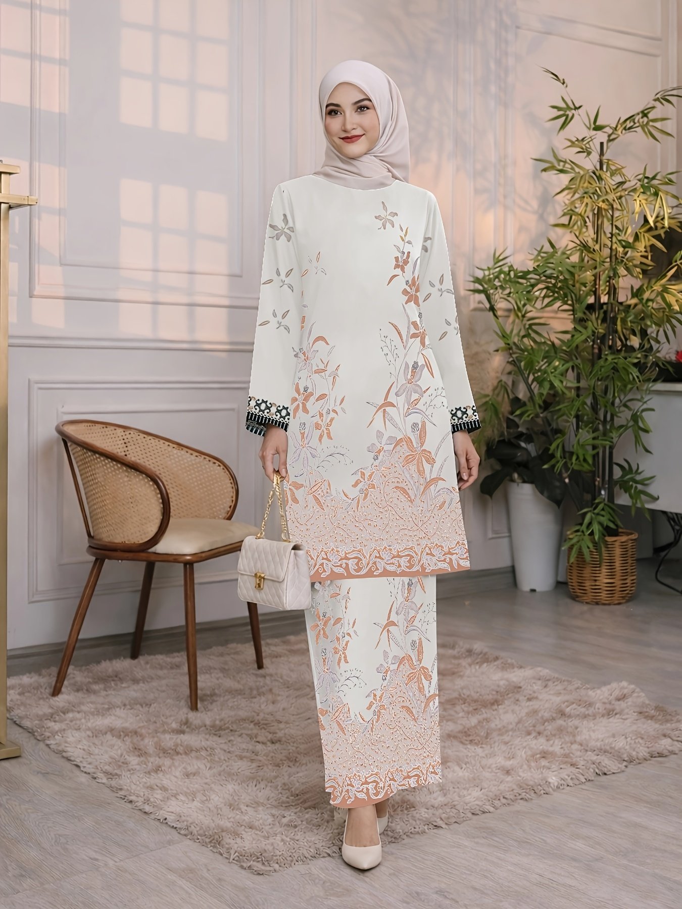 Modern Elegant Exclusive Raya Baju Kurung 2026 Batik Printed Ironless Moss Crepe Set