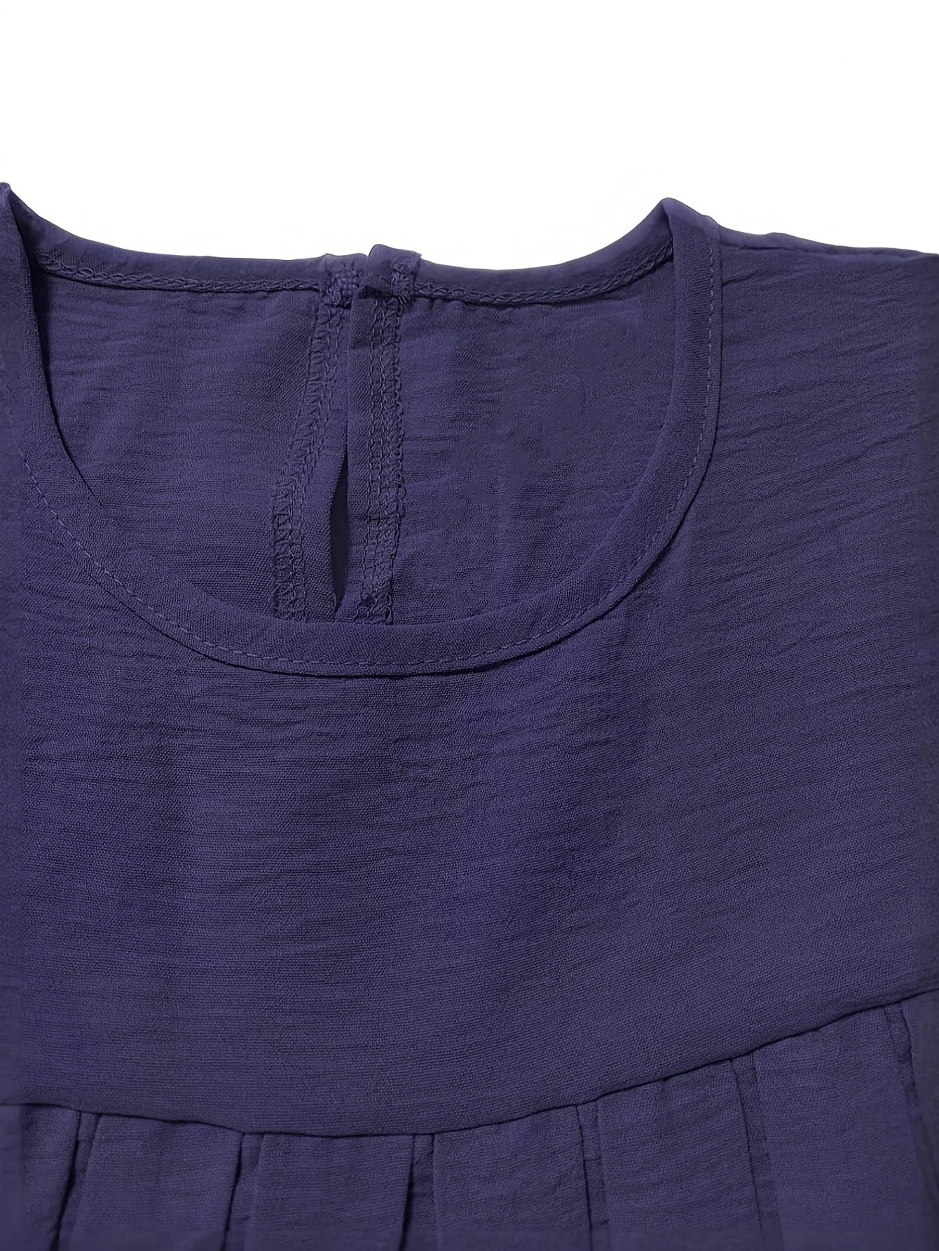 Women Relaxed-Fit Pleated Round Neck Blouse Elegant Casual Top