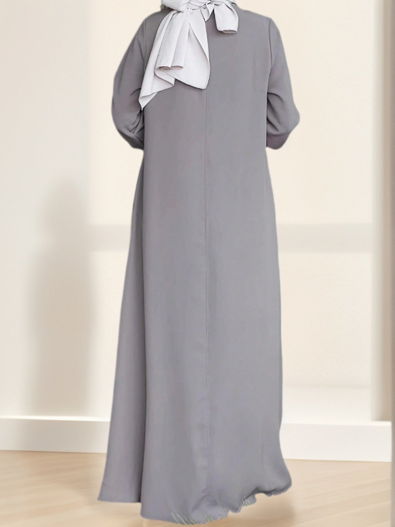 Casual Solid Color Loose Long Sleeve Arab Conservative Women Dress with Zipper Back