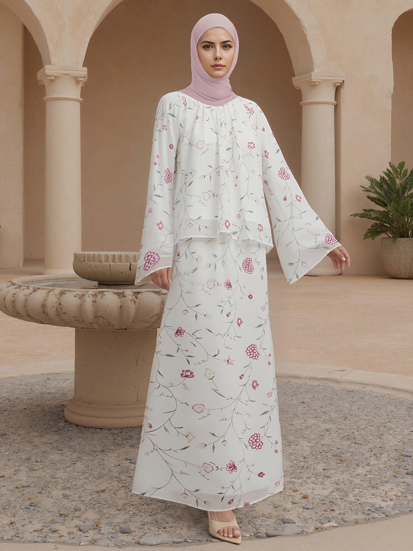 Elegant Floral Print Skirt Set for Women Autumn Winter Fashion Outfit