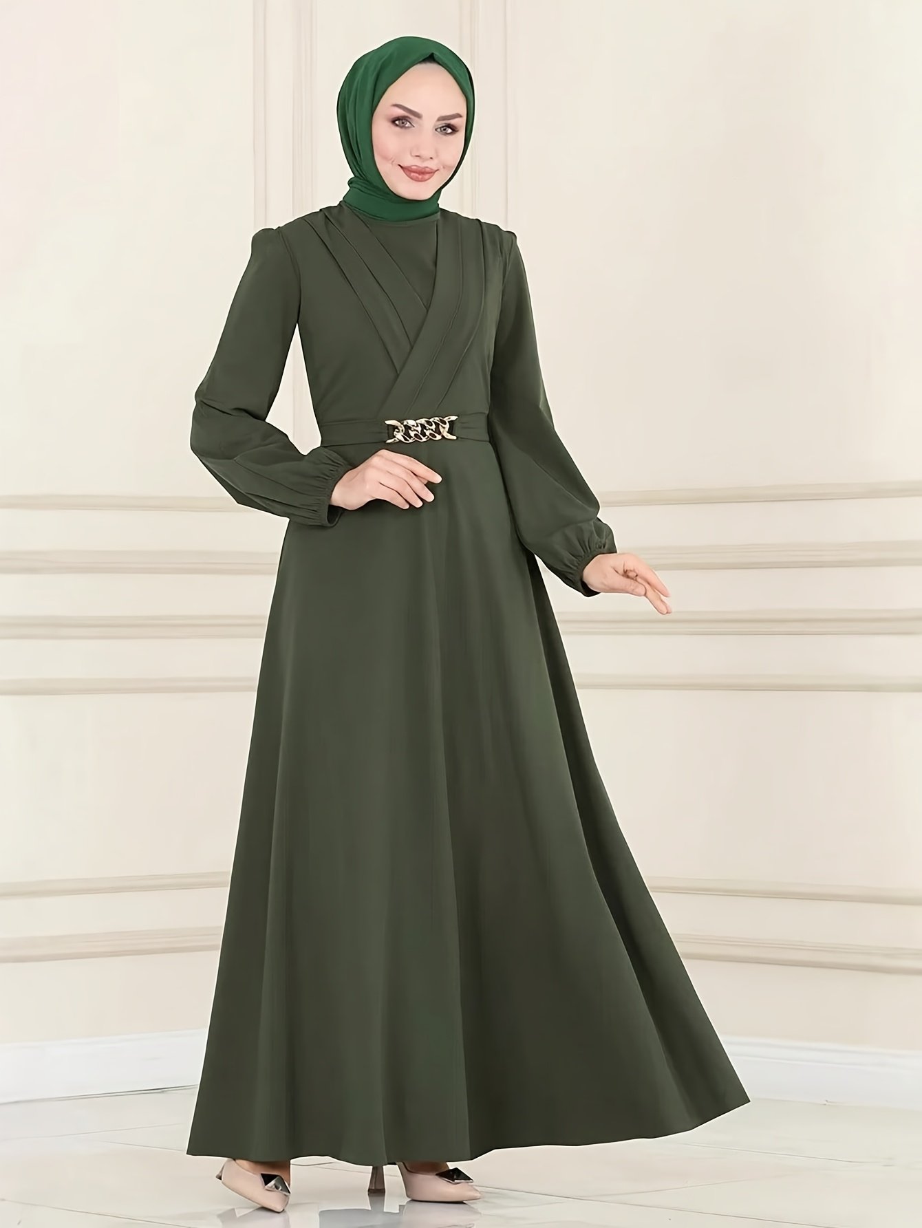 Chic Long Sleeve Abaya Dress with Belt Elegant Muslimah Modest Fashion for Women