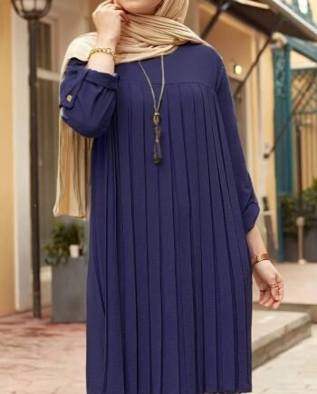 Women Relaxed-Fit Pleated Round Neck Blouse Elegant Casual Top