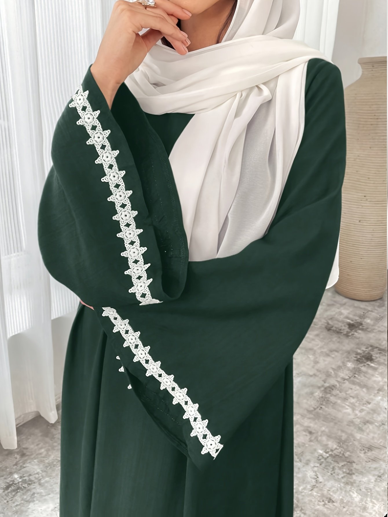 Scacto Middle Eastern Lace Muslim Robe Dress Spring Summer Modest Fashion Wear