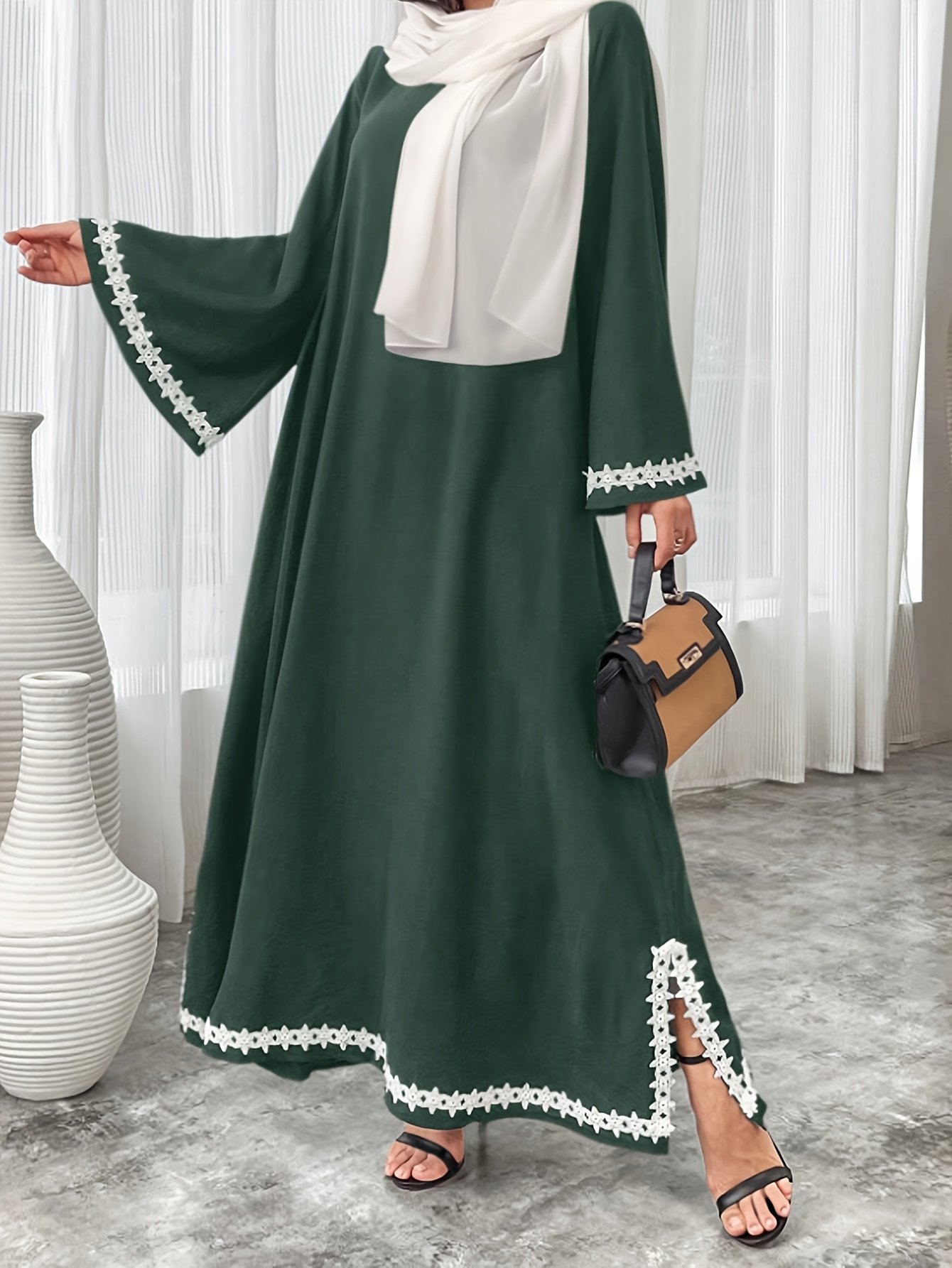 Scacto Middle Eastern Lace Muslim Robe Dress Spring Summer Modest Fashion Wear