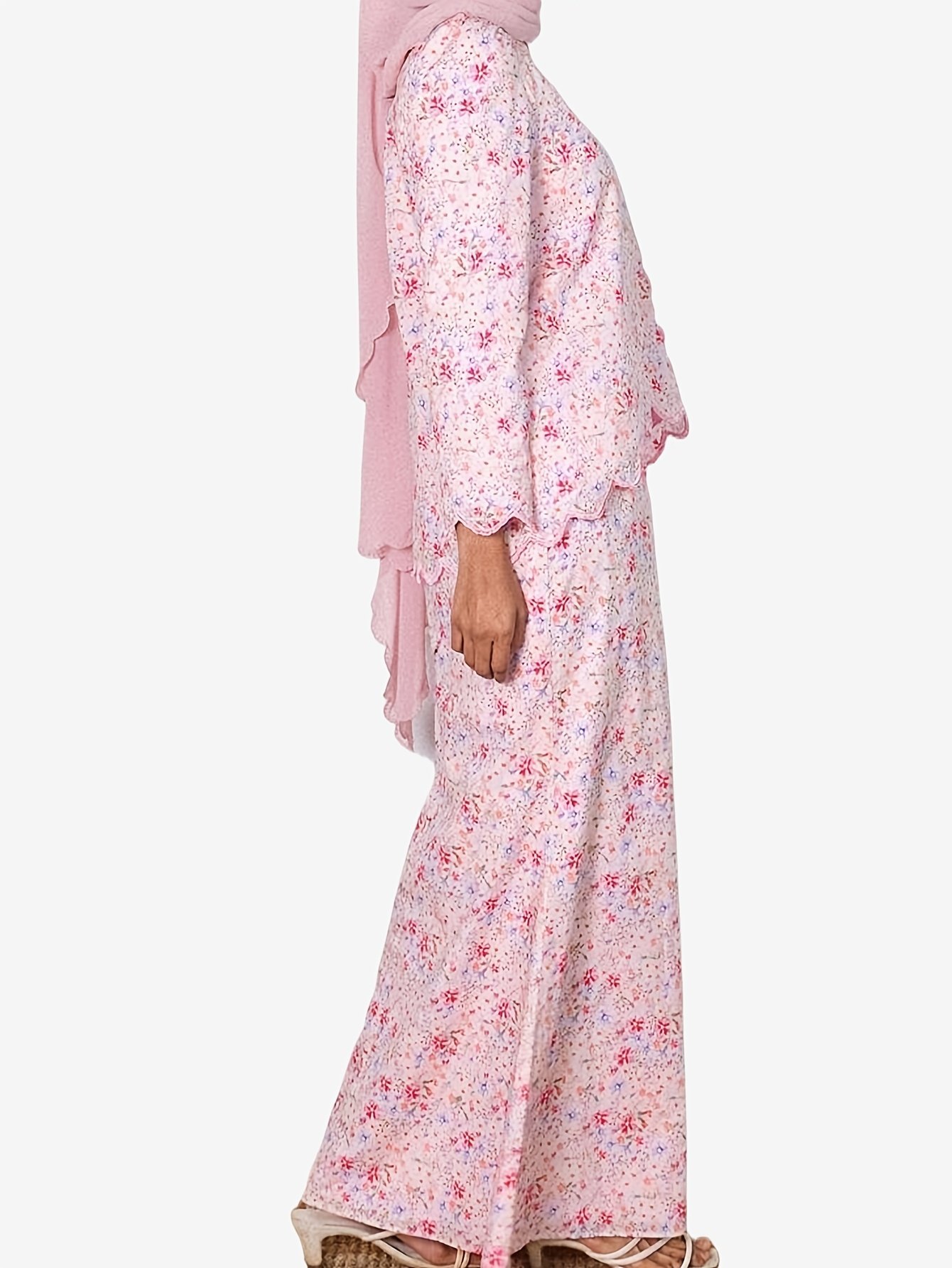 Elegant Temperament Women Printed Long Robe Dress Muslimah Fashion Abaya