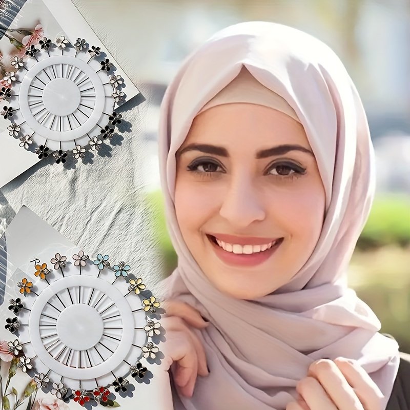 20PCS Floral Pattern Scarf Pin & Brooch Set Ramadan Muslimah Hijab Accessories