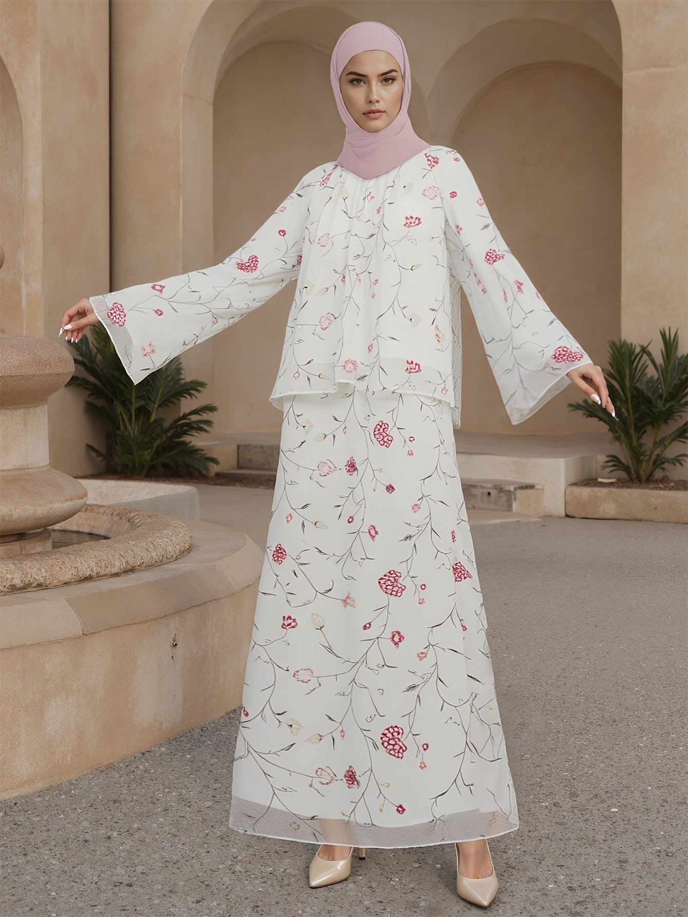 Elegant Floral Print Skirt Set for Women Autumn Winter Fashion Outfit