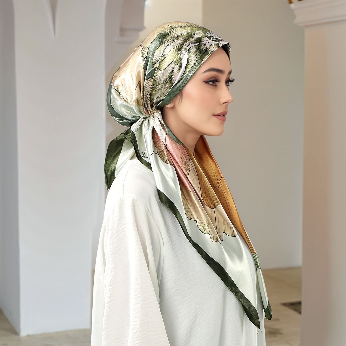 Elegant Printed Muslimah Headscarf Hat Breathable Lightweight Hijab Cap for Women