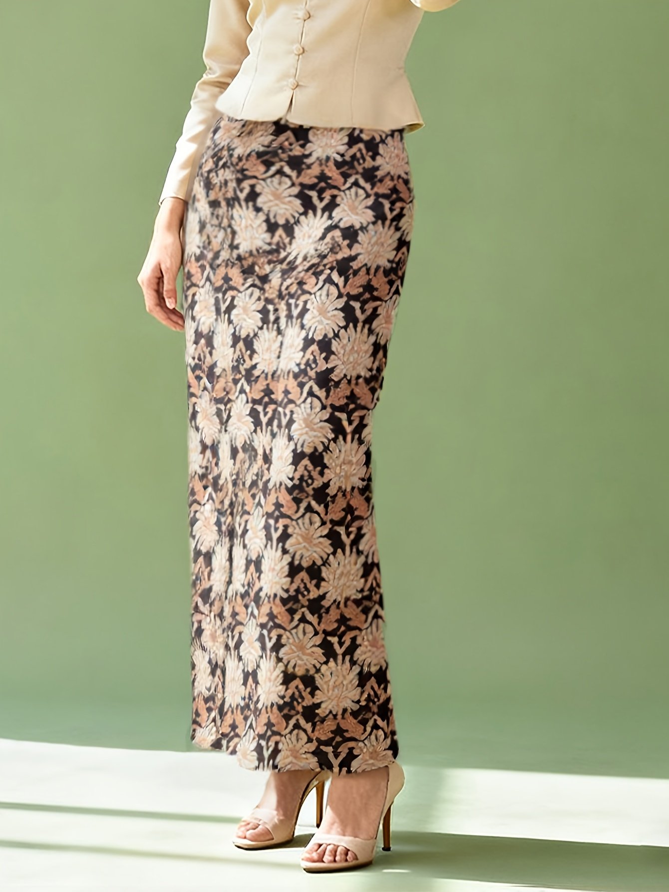 Batik Floral Mermaid Maxi Skirt for Kebaya & Baju Kurung Raya Formal Wear