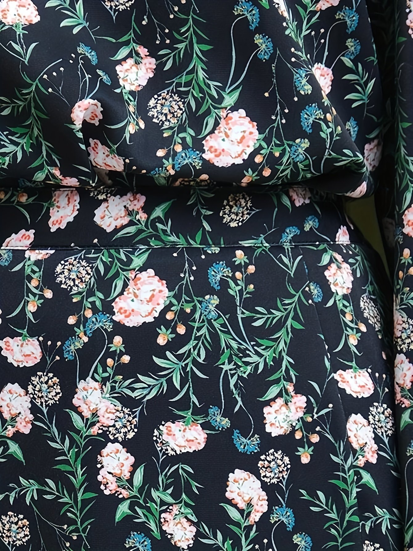 Women Baju Kurung Elegant Long Sleeve Floral Two-Piece Half Skirt Set