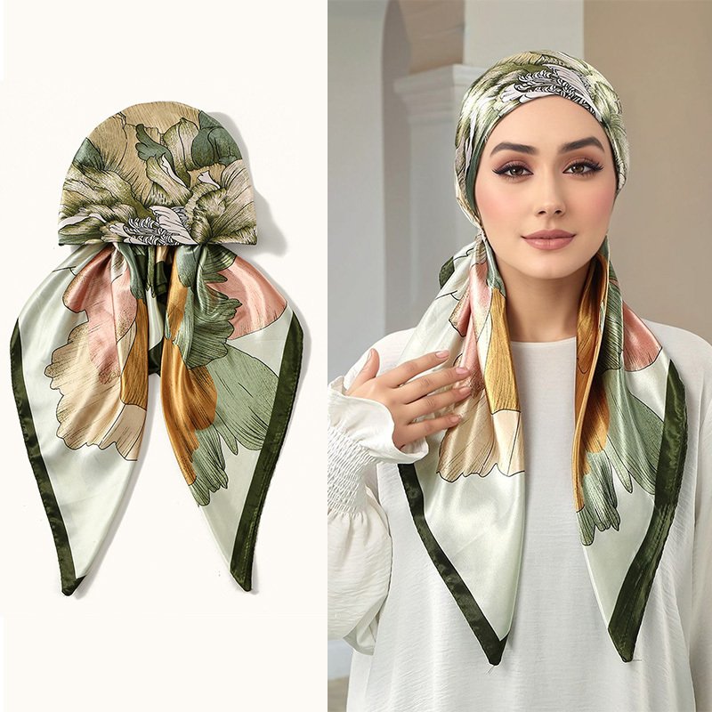 Elegant Printed Muslimah Headscarf Hat Breathable Lightweight Hijab Cap for Women
