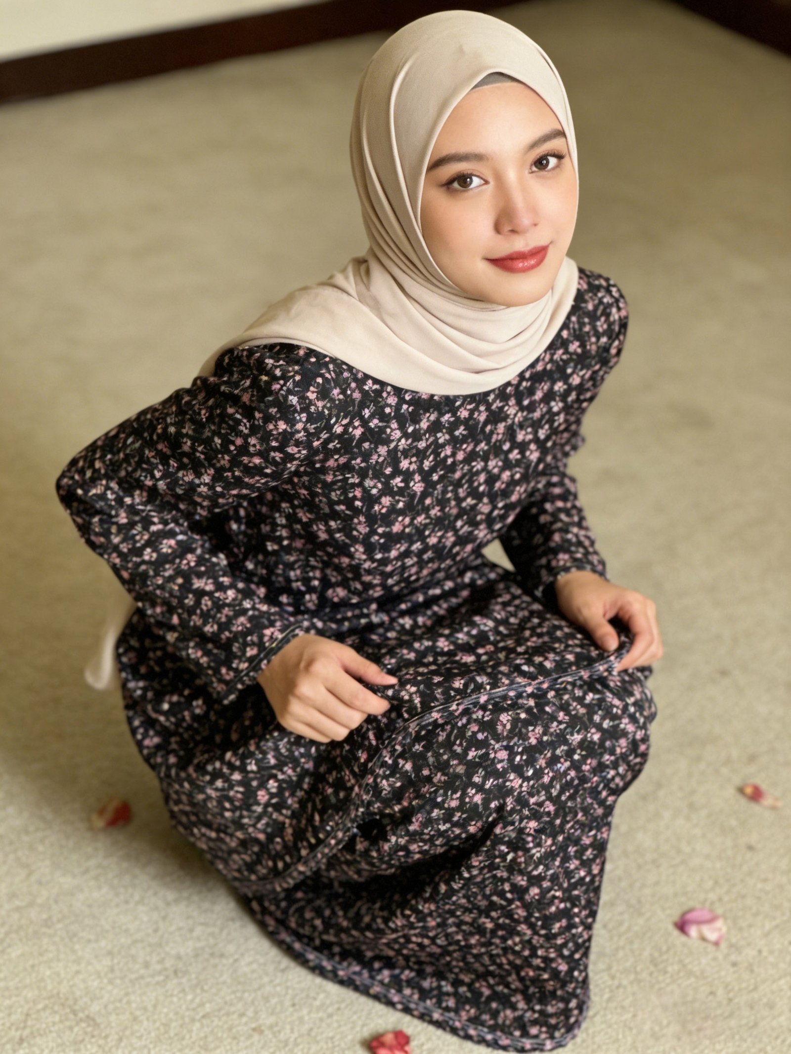 Elegant Floral Two-Piece Malay Women Set Affordable Muslimah Fashion Outfit