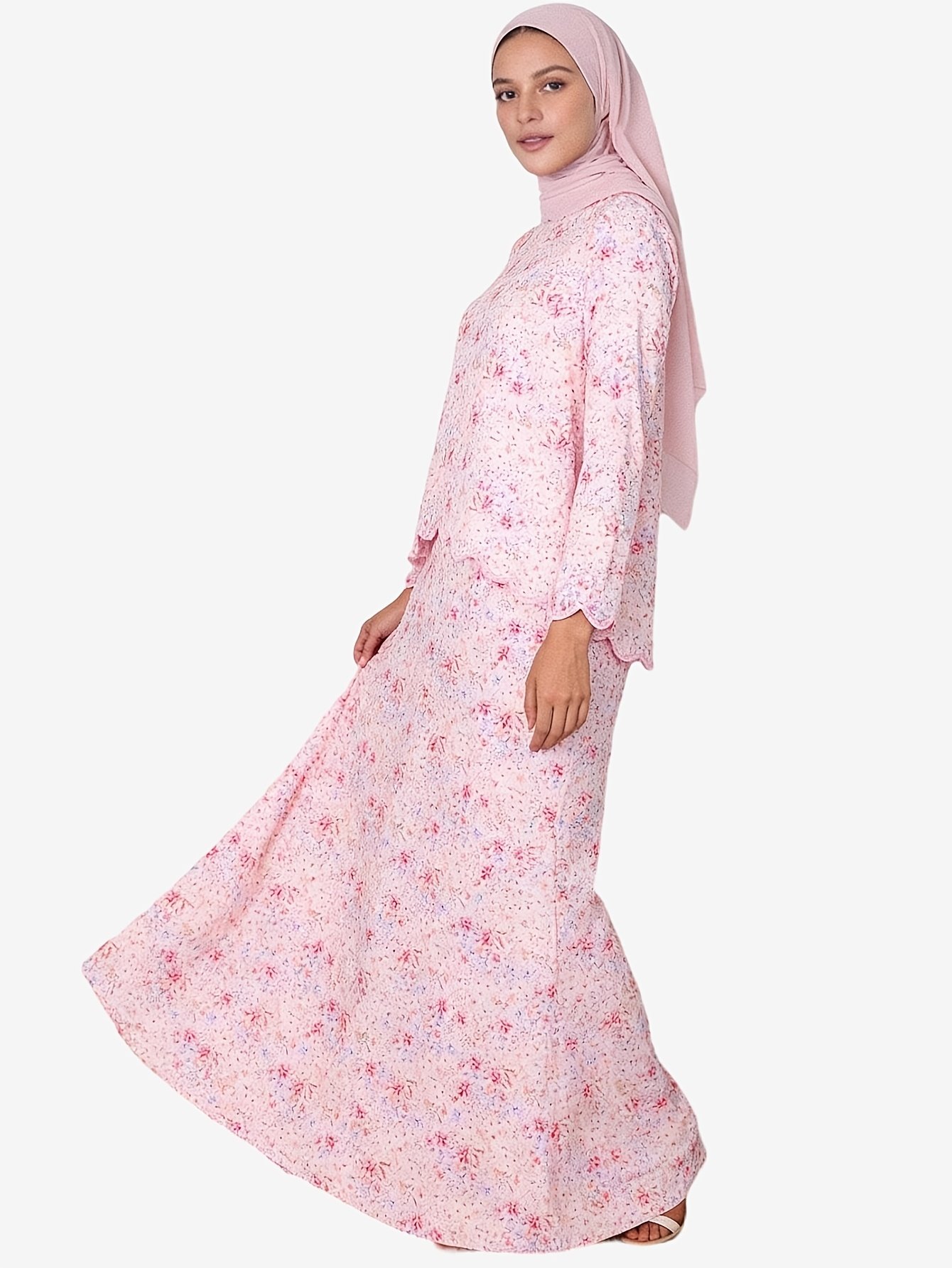 Elegant Temperament Women Printed Long Robe Dress Muslimah Fashion Abaya