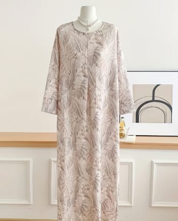 Autumn Winter Women Floral Print Round Neck One-Piece Dress Elegant Fashion Wear
