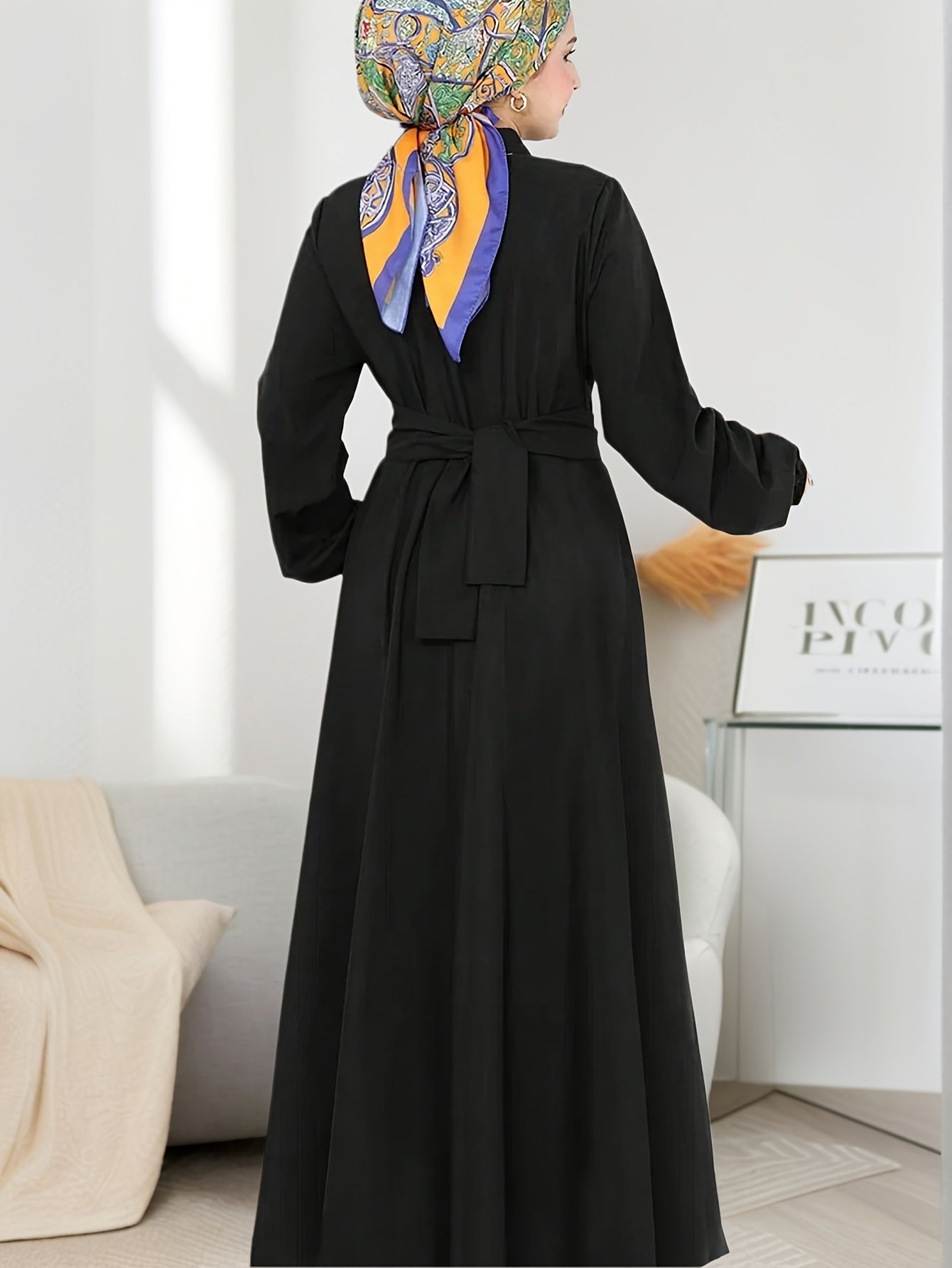 Elegant Retro Lantern Sleeve Muslimah Pullover Dress Casual Long Sleeve Outfit