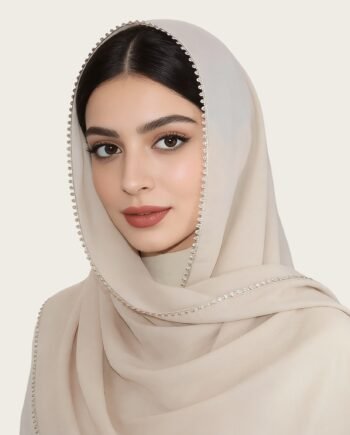Women Thickened TR Soft Malaysian Hijab Rectangular Scarf with Floral Edge Design
