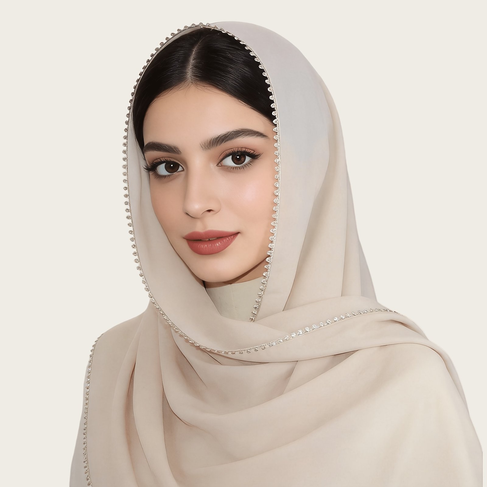 Women Thickened TR Soft Malaysian Hijab Rectangular Scarf with Floral Edge Design