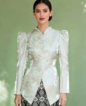 Elegant Satin Floral Embroidered Kebaya Top for Women Traditional Fashion Wear