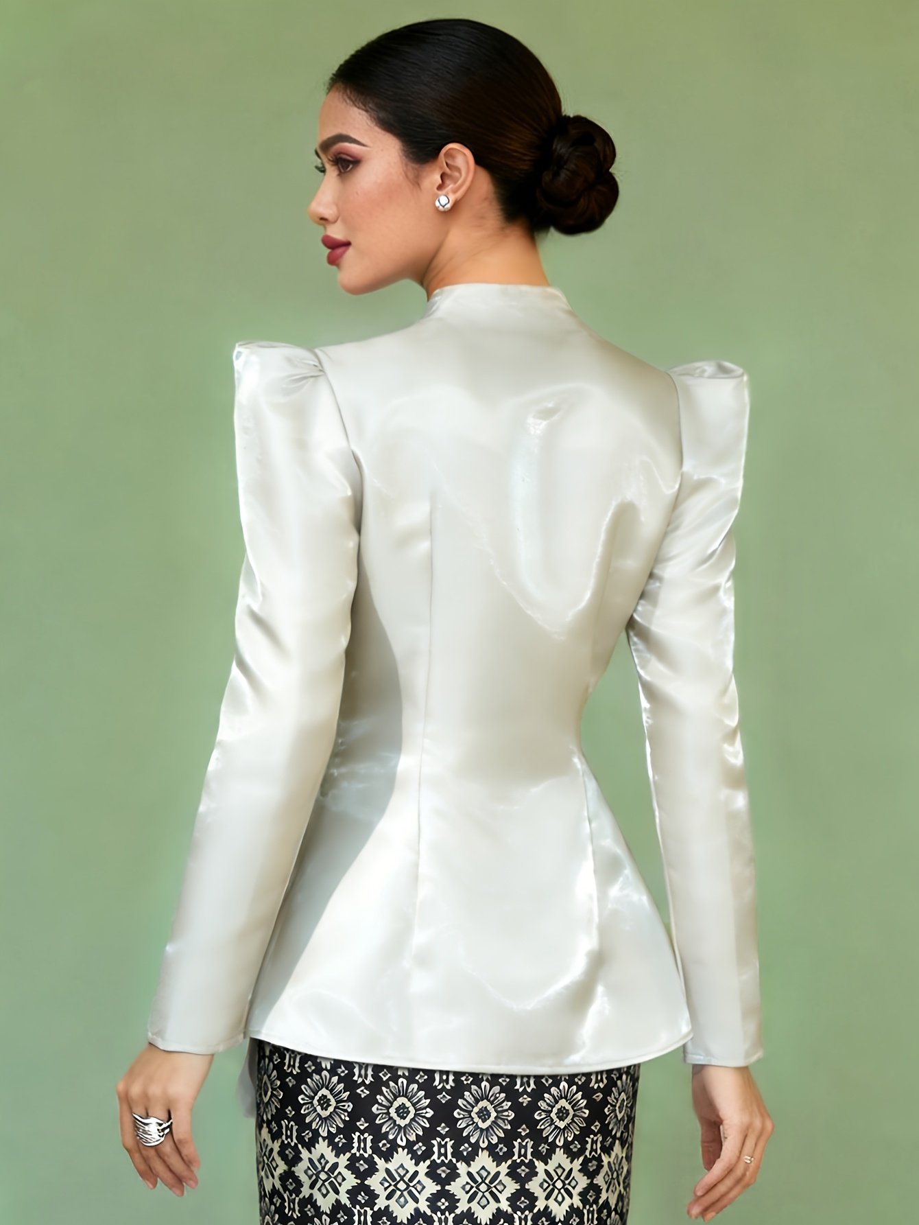 Elegant Satin Floral Embroidered Kebaya Top for Women Traditional Fashion Wear