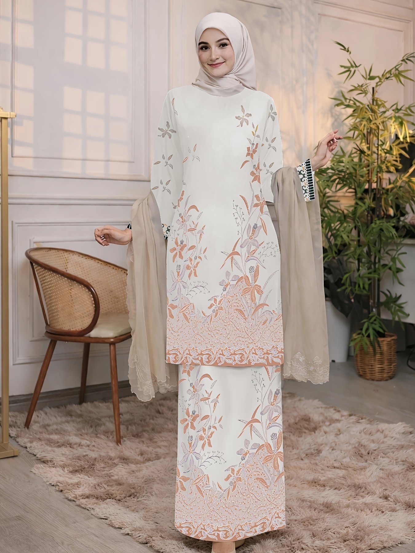 Modern Elegant Exclusive Raya Baju Kurung 2026 Batik Printed Ironless Moss Crepe Set