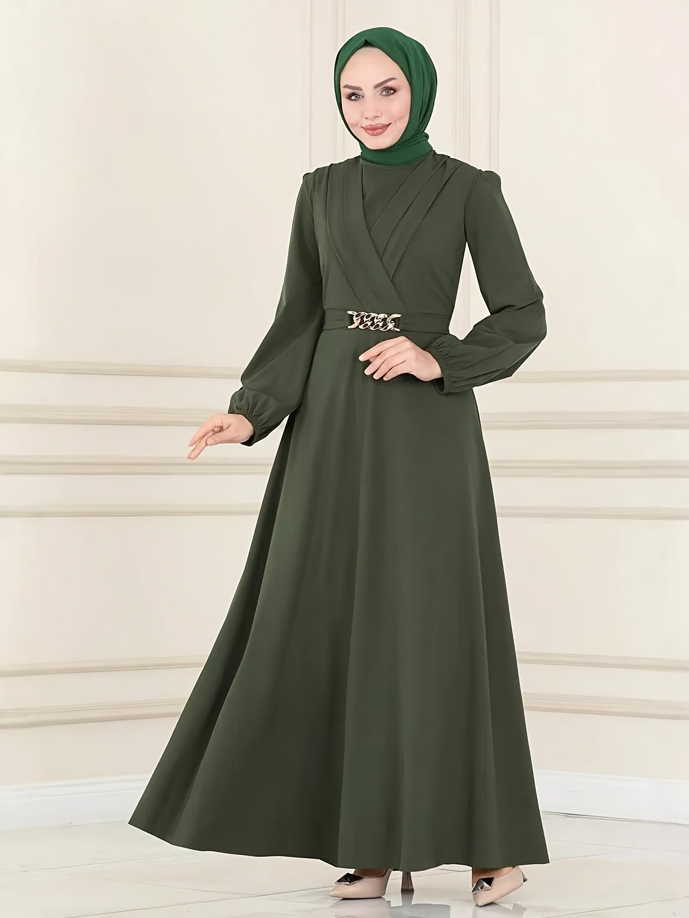 Chic Long Sleeve Abaya Dress with Belt Elegant Muslimah Modest Fashion for Women