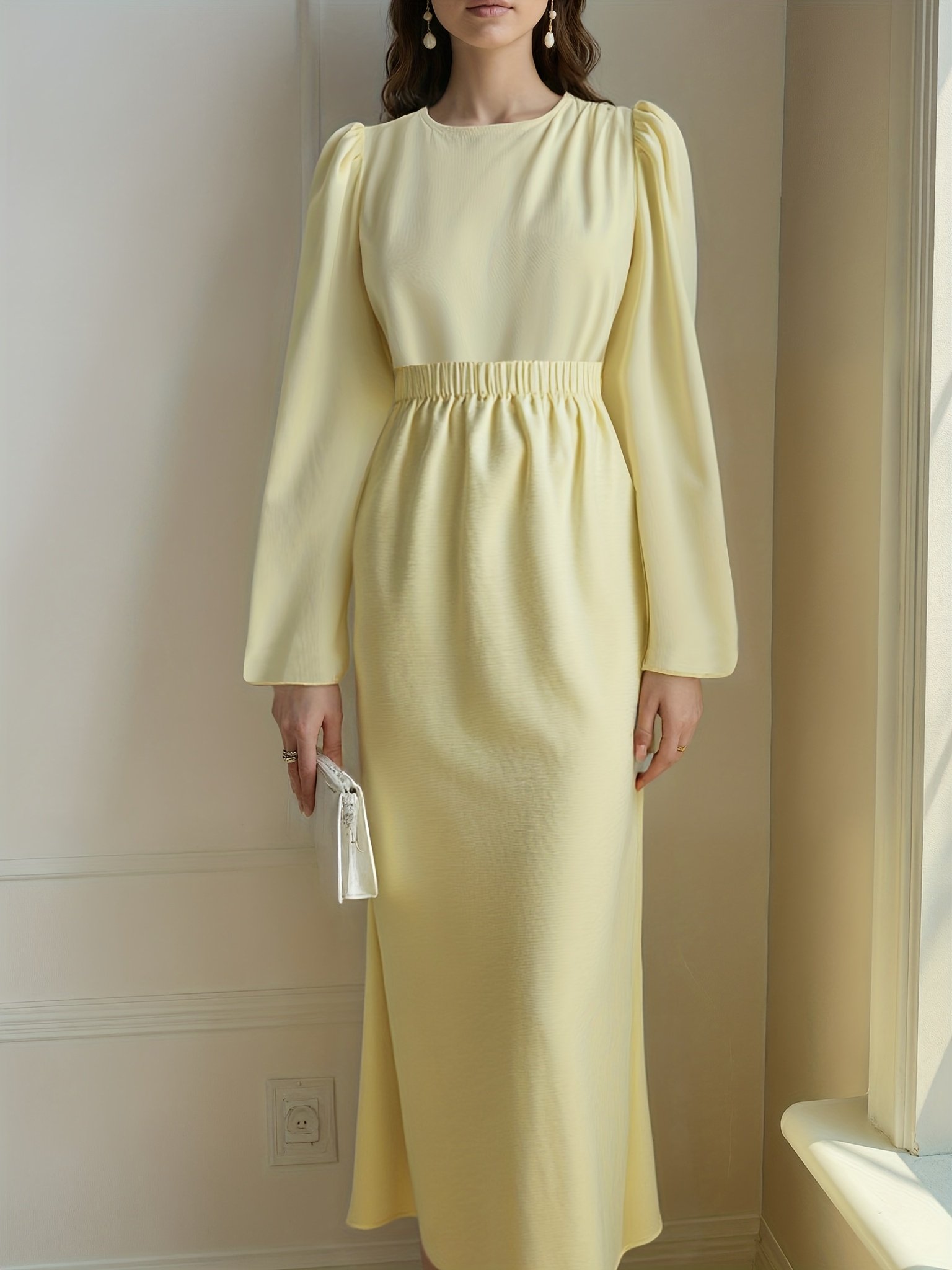 Elegant Yellow Satin Top and Draped Midi Skirt Two-Piece Set for Women