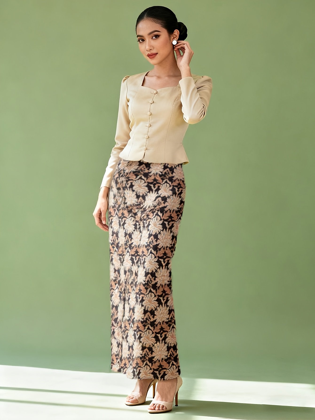 Batik Floral Mermaid Maxi Skirt for Kebaya & Baju Kurung Raya Formal Wear