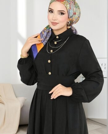 Elegant Retro Lantern Sleeve Muslimah Pullover Dress Casual Long Sleeve Outfit