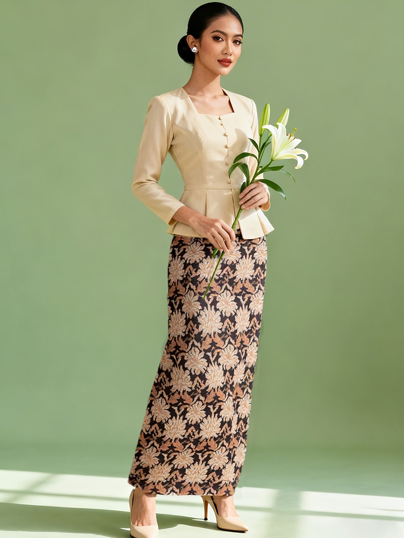 Batik Floral Mermaid Maxi Skirt for Kebaya & Baju Kurung Raya Formal Wear