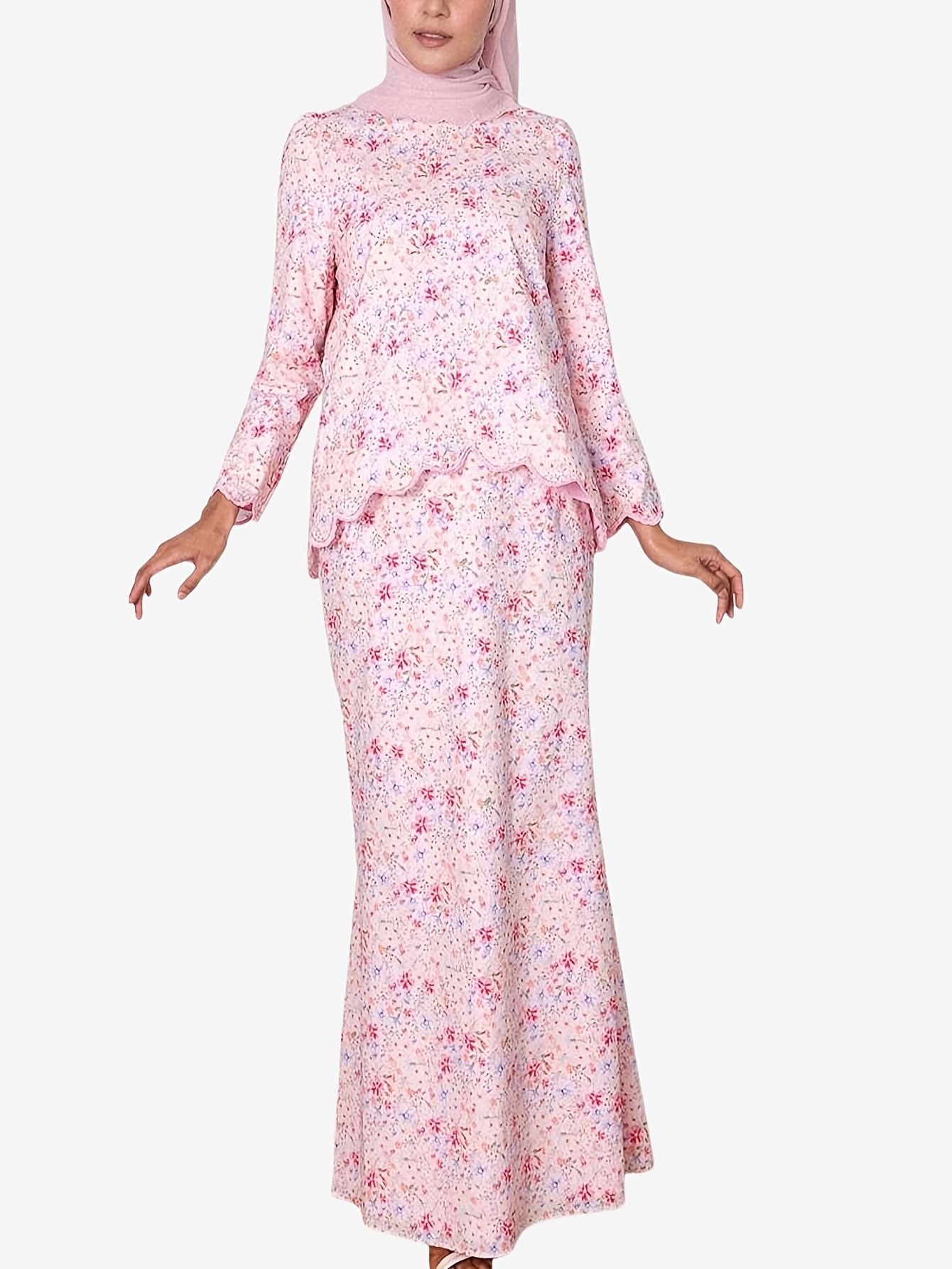 Elegant Temperament Women Printed Long Robe Dress Muslimah Fashion Abaya